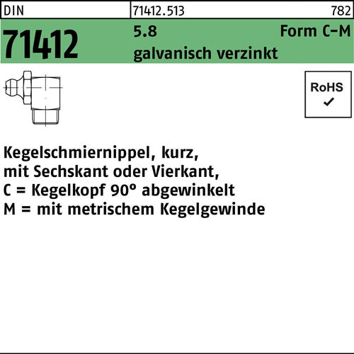 Kegelschmiernippel DIN 71412 FormC-M CM 6x1 SW 9 58 galvverz 100St - VPE: 100