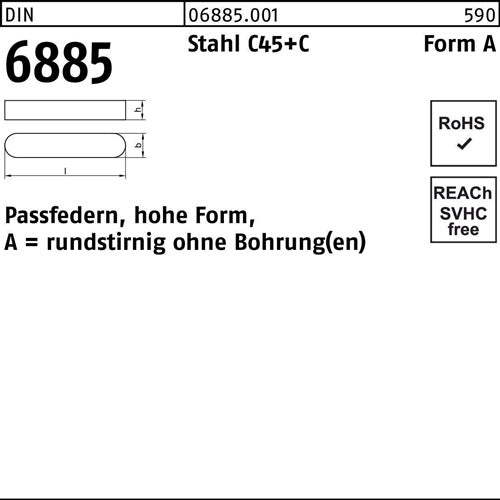 Passfeder DIN 6885 FormA rundstirnig/oBohrung A 12x 8x120 Stahl C45+C 25St - VPE: 25