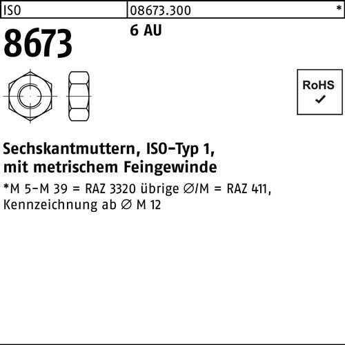 Sechskantmutter ISO 8673 M120x 4 6 Automatenstahl 1 Stück