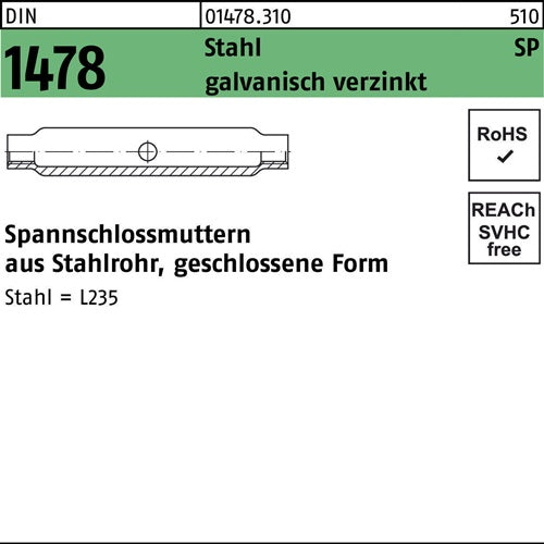 Spannschlossmutter DIN 1478 ÜZ geschlossen SP M 24 Stahl 36 galvanisch verzinkt 1 Stück