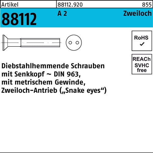 Schraube R 88112 diebstahlhemmend Seko/Zweiloch M5x 16 A 2 100 Stück - VPE: 100