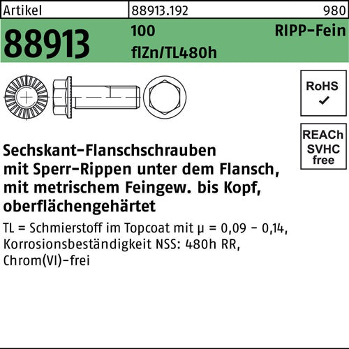 Sechskantflanschschraube R 88913 Sperr-Ripp VG M14x15x35 100 flZnnc480h-L 100St - VPE: 100