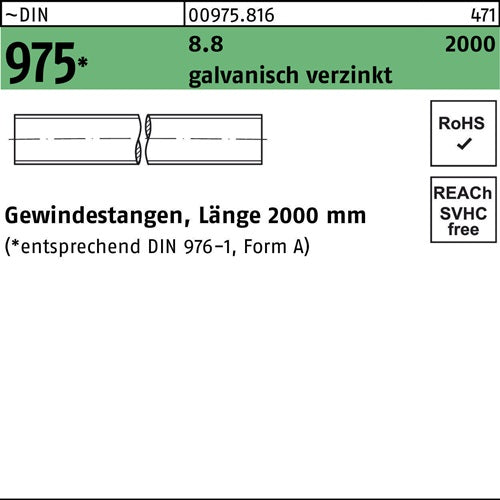 Gewindestange DIN 975 M 12 x 2000mm 88 galvanisch verzinkt 1 Stück
