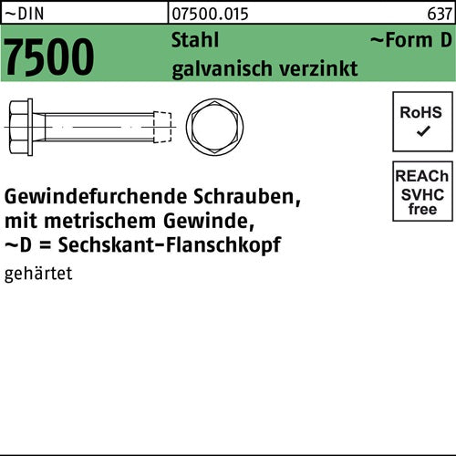 Gewindefurchendeschraube DIN 7500 6-ktflanschkopf DM 8x40 Sta galvverz 500St - VPE: 500