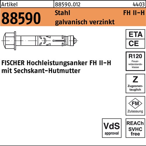 Hochleistungsanker R 88590 FH II 15/50 H Stahl galvverz 25St FISCHER - VPE: 25