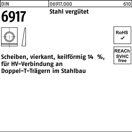 Unterlegscheibe DIN 6917 ÜH vierkant keilförmig 25 Stahl C45 1 Stück