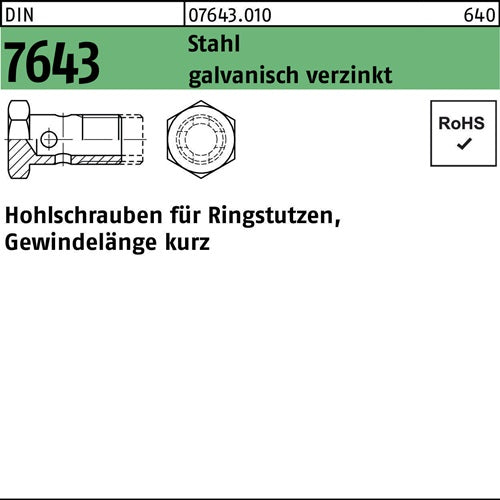 Hohlschraube DIN 7643 4-5-3 M 8x1 Stahl galv verzinkt 50 Stück