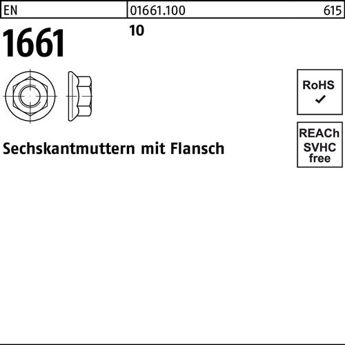 Sechskantmutter EN 1661 Flansch M10 10 500 Stück - VPE: 500