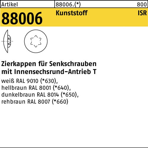Zierkappe R 88006 fISR 25x135/5 Ku hellbraun 1000 Stück - VPE: 1000