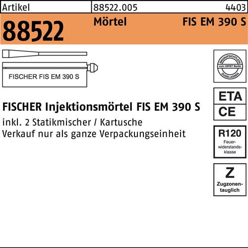 Injektionsmörtel R 88522 FIS EM 390 S Kunstharz 6Stück FISCHER - VPE: 6