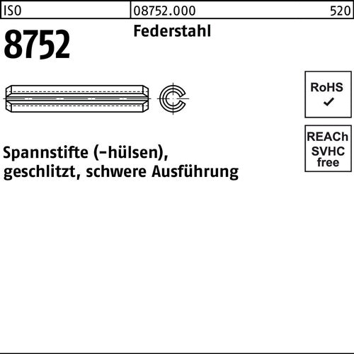 Spannstift ISO 8752 geschlitzt 45x 36 Federstahl schwere Ausf 100 Stück - VPE: 100