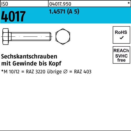 Sechskantschraube ISO 4017 VG M8x 25 A 5 100 Stück - VPE: 100