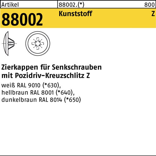 Zierkappe R 88002 fPZ 3x13/55-6 Ku dunkelbraun 1000St - VPE: 1000