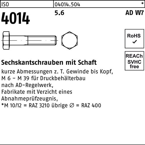 Sechskantschraube ISO 4014 mSchaft M 33 x 210 56 W7 1 Stück
