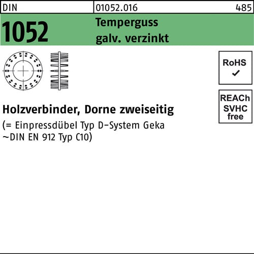 Holzverbinder DIN 1052 zweißeitig 80 x 50 x M20 Temperguss galvanisch verzinkt galv verzinkt 25 Stück