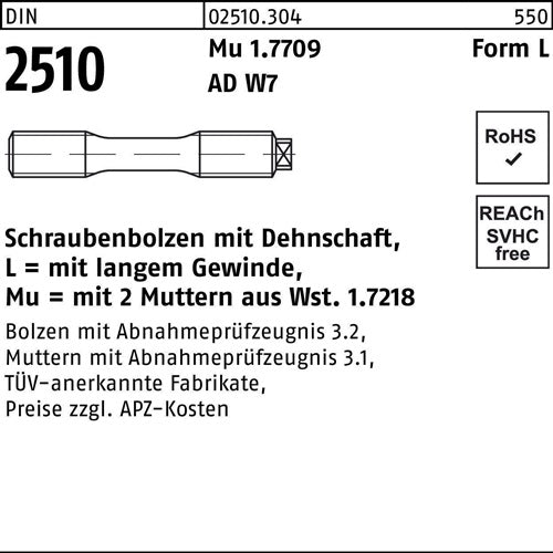 Schraubenbolzen DIN 2510 mDehnschaft/2Muttern LM 24 x 120 Mu 17709 1 Stück