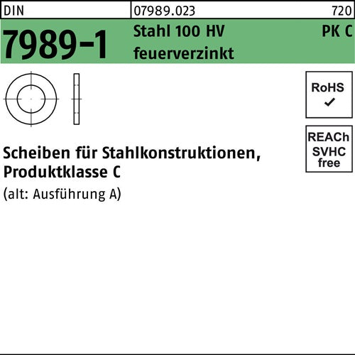 Unterlegscheibe DIN 7989-1 12/135x 24x8 Stahl 100HV feuerverz 100 Stück - VPE: 100