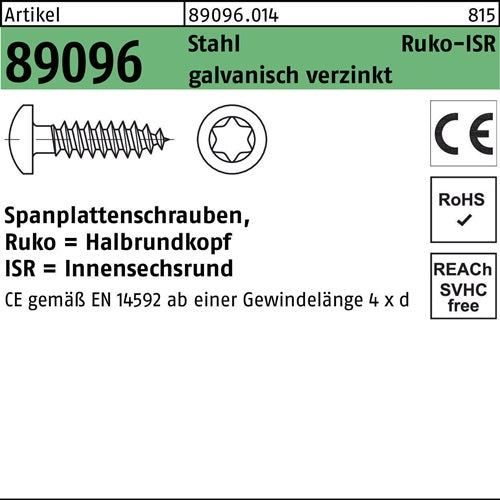 Spanplattenschraube R 89096 HAKO ISR 6x60-T30 Stahl galvverz 200St - VPE: 200