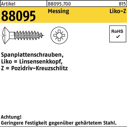 Spanplattenschraube R 88095 Liko PZ 4x 40-Z Messing 1000 Stück - VPE: 1000