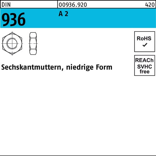 Sechskantmutter DIN 936 M 20 A 2 10 Stück