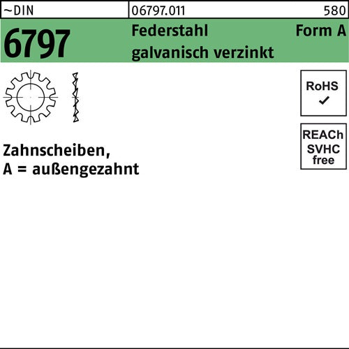 Zahnscheibe DIN 6797 FormA außengezahnt A 28 Federstahl galvverz 100St - VPE: 100