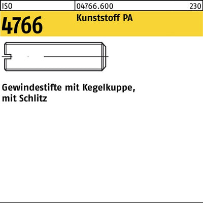 Gewindestift ISO 4766 Kegelkuppe/Schlitz M6x 10 Polyamid 100 Stück - VPE: 100