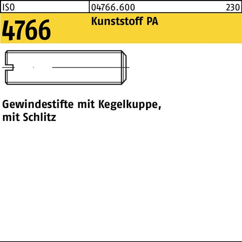 Gewindestift ISO 4766 Kegelkuppe/Schlitz M6x 10 Polyamid 100 Stück - VPE: 100