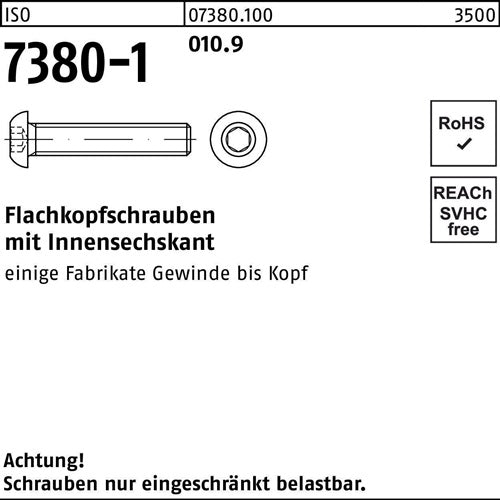 Flachkopfschraube ISO 7380-1 Innen-6kt M5x 8 0109 500 Stück - VPE: 500