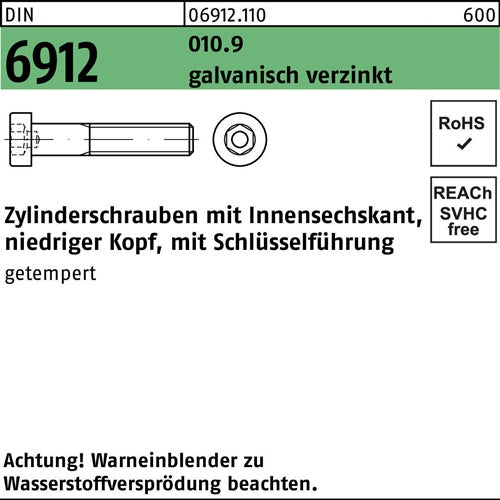 Zylinderschraube DIN 6912 Innen-6kt M10x30 0109 galvverz 200St - VPE: 200