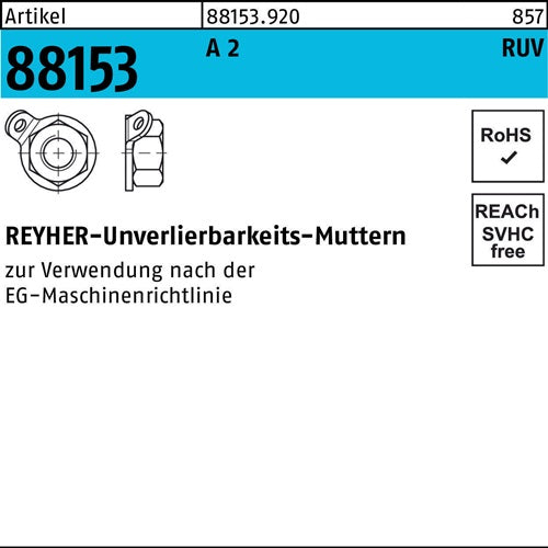 Unverlierbarkeitsmutter R 88153 M8 A 2 25 Stück - VPE: 25