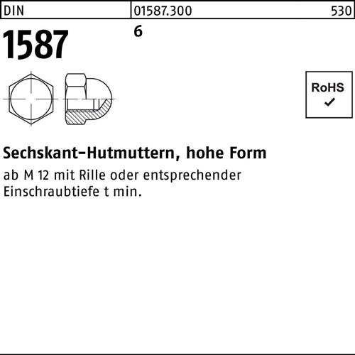 Sechskanthutmutter DIN 1587 M 8 6 hohe Form 500 Stück