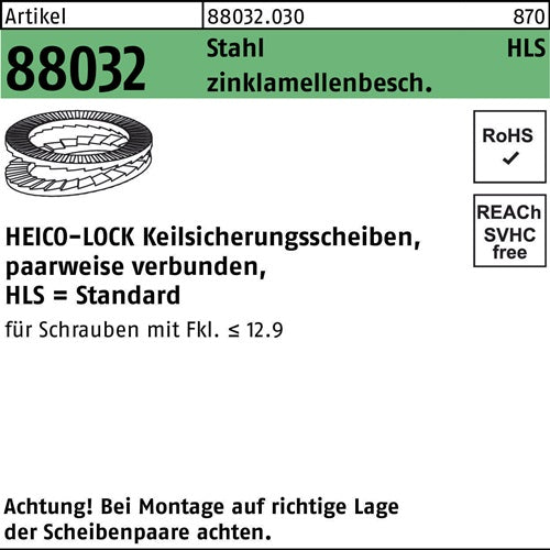 Keilsicherungsscheibe R 88032 HLS- 8 Stahl zinklamellenb geklebt 200St HEICO - VPE: 200