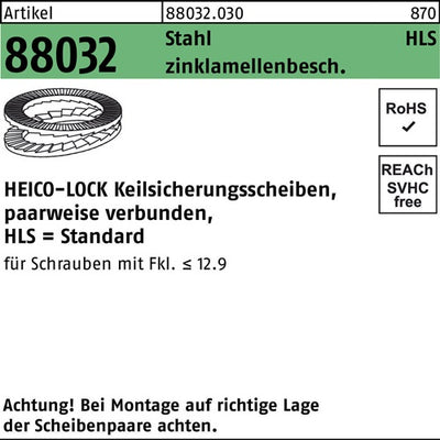 Keilsicherungsscheibe R 88032 HLS-33 Stahl zinklamellenb geklebt 25St HEICO - VPE: 25