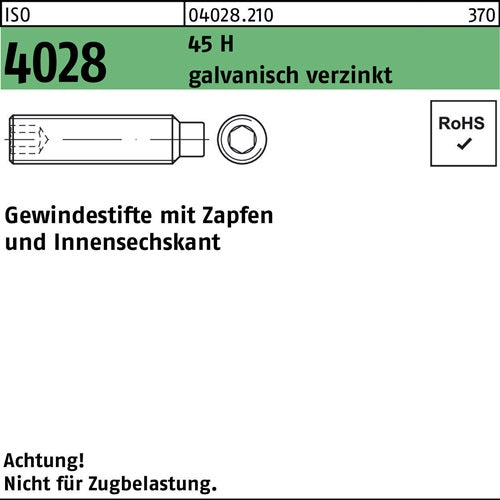 Gewindestift ISO 4028 Zapfen/Innen-6kt M4x20 45 H galvverz 500St - VPE: 500