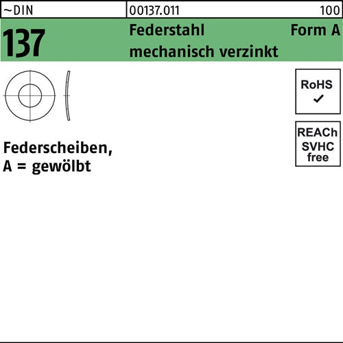 Federscheibe DIN 137 A 5 Federstahl mechanisch verzinkt 100 Stück