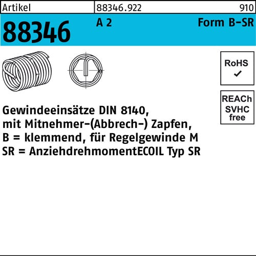 Gewindeeinsatz R 88346 FormB-SR BM 5x 10 A 2 25 Stück AMECOIL - VPE: 25