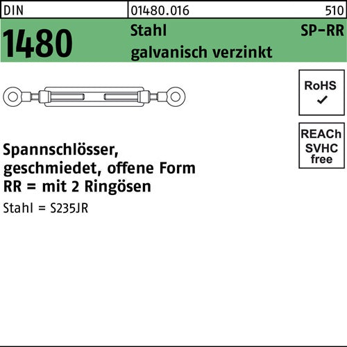 Spannschloss DIN 1480 offen m2Ringösen SP-RR M 16 Stahl 36 galvanisch verzinkt 1 Stück