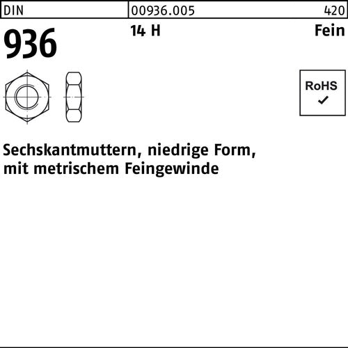 Sechskantmutter DIN 936 M 24 x 15 14 H 25 Stück