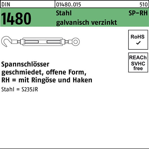 Spannschloss DIN 1480 offen mRingöse/Haken SP-RH M 6 Stahl 36 galvanisch verzinkt galvanisch verzinkt 1 Stück