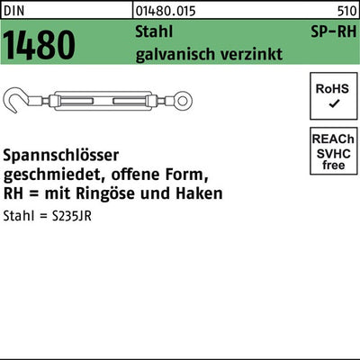 Spannschloss DIN 1480 offen mRingöse/Haken SP-RH M 16 Stahl 36 galvanisch verzinkt galvanisch verzinkt 1 Stück