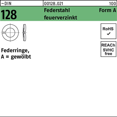 Federring DIN 128 A 12 Federstahl feuerverzinkt 500 Stück