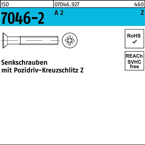 Senkschraube ISO 7046-2 mKreuzschlitz-PZ M 8 x 10 -Z A 2 100 Stück