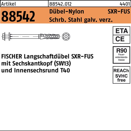 Rahmendübel R 88542 SXR 10x120 FUS Schraube Sta verz/Dübel-Nylon 50St FISCHER - VPE: 50