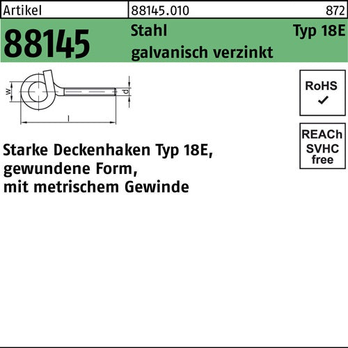 Deckenhaken R 88145 Typ 18E M12x 160x 22 Stahl galvverz 10 Stück - VPE: 10