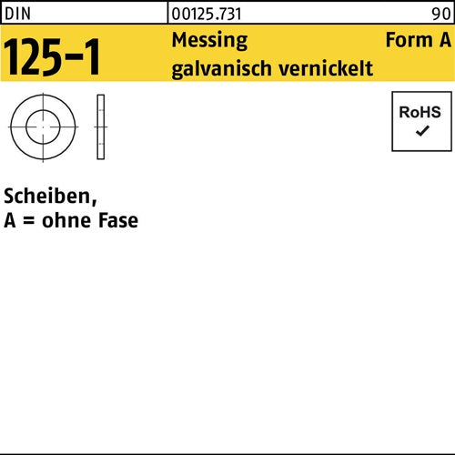 Unterlegscheibe DIN 125-1 Form A 64 x12 x16 Messing galvanisch vernickelt 1000 Stück