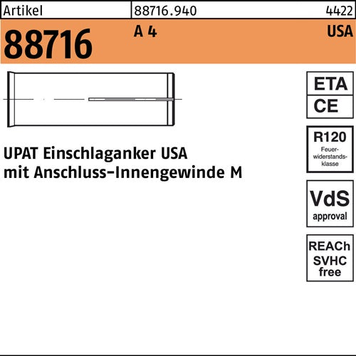 Einschlaganker R 88716 USA M12 A 4 50 Stück UPAT - VPE: 50