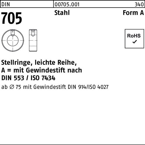 Stellring DIN 705 mGewindestift A 10 x 20 x10 Stahl leichte Reihe 25 Stück