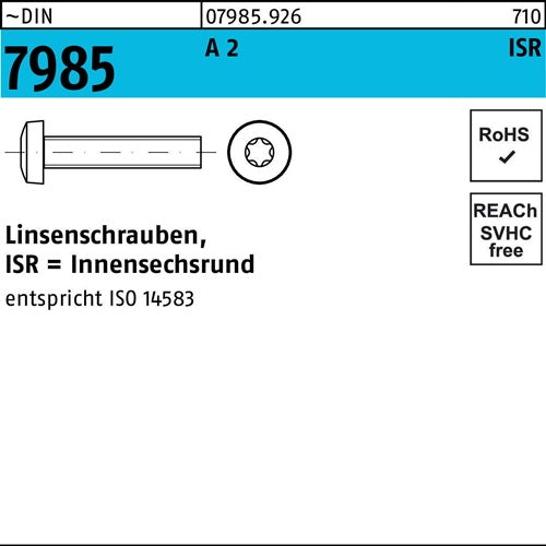 Linsenschraube DIN 7985 ISR M3x 5-T10 A 2 1000 Stück - VPE: 1000