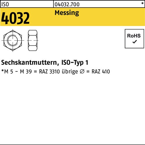 Sechskantmutter ISO 4032 M24 Messing 10 Stück - VPE: 10