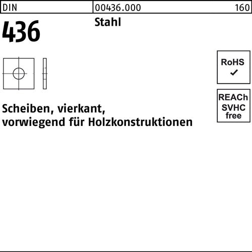 Unterlegscheibe DIN 436 vierkant 22 x 60 x 5 Stahl 50 Stück